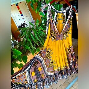 Free People Steal the Sun gold printed tunic dress